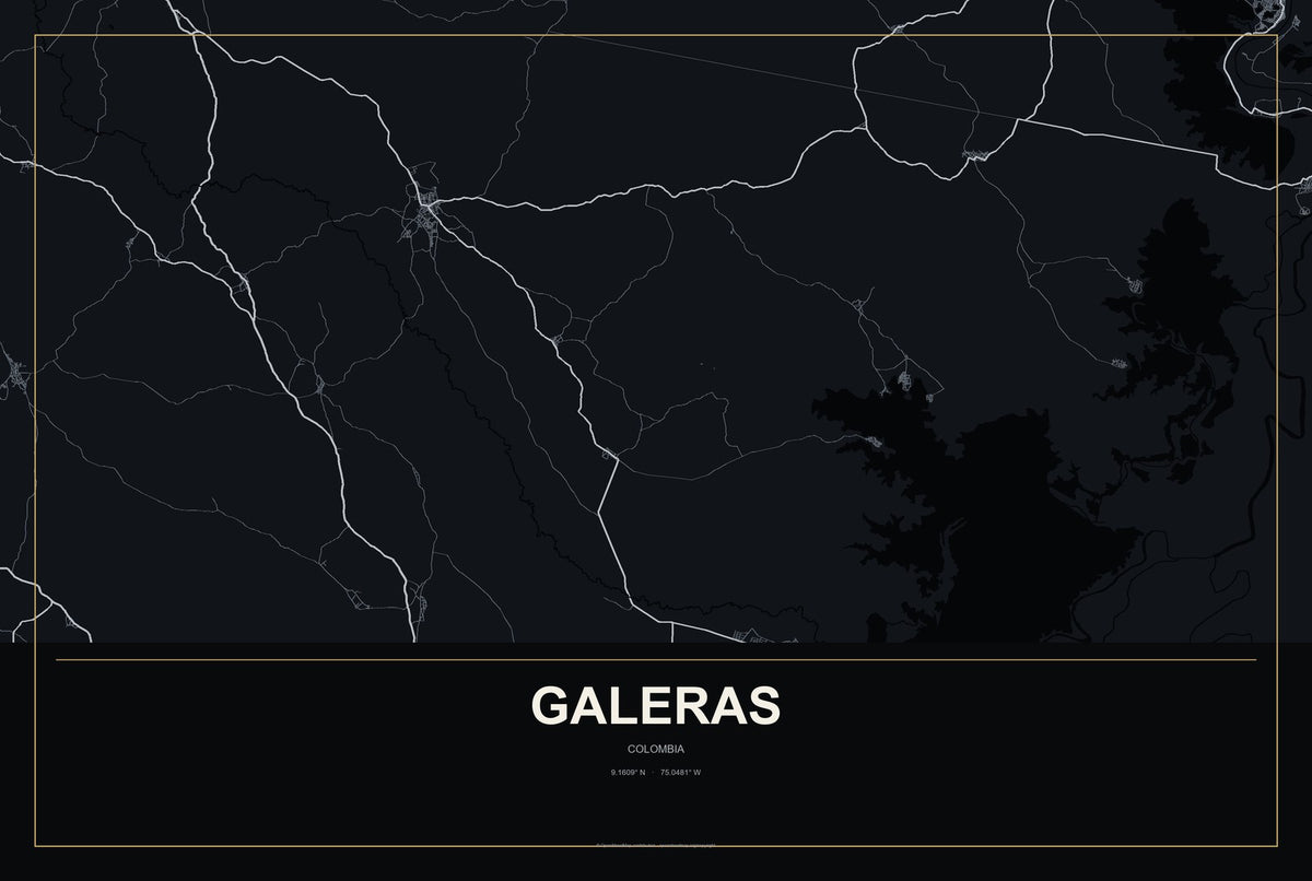 Galeras, Colombia City Map Aluminum Sign in Metropolitan Noir style