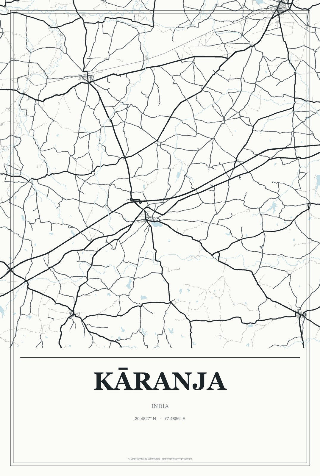 Kāranja, India City Map Aluminum Sign in Gallery Air style