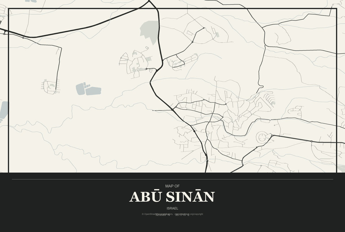 Abū Sinān, Israel City Map Aluminum Sign in Museum Plaque style