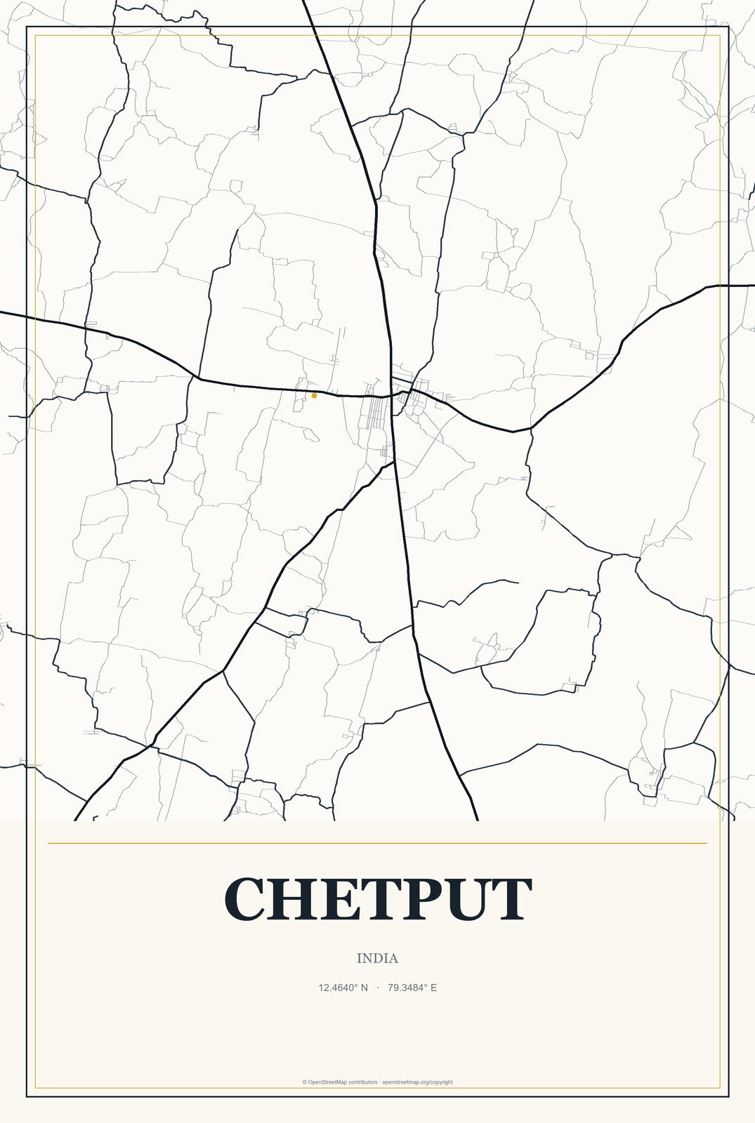 Chetput, India City Map Aluminum Sign in Citrine Modern style