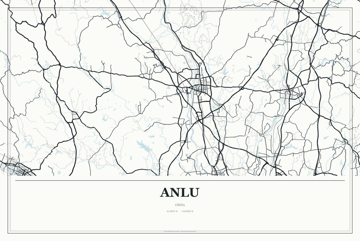 Anlu, China City Map Aluminum Sign in Gallery Air style
