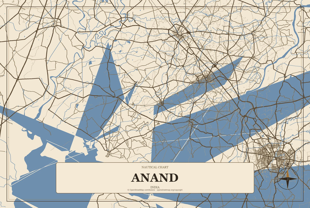 Anand, India City Map Aluminum Sign in Heritage Nautical style