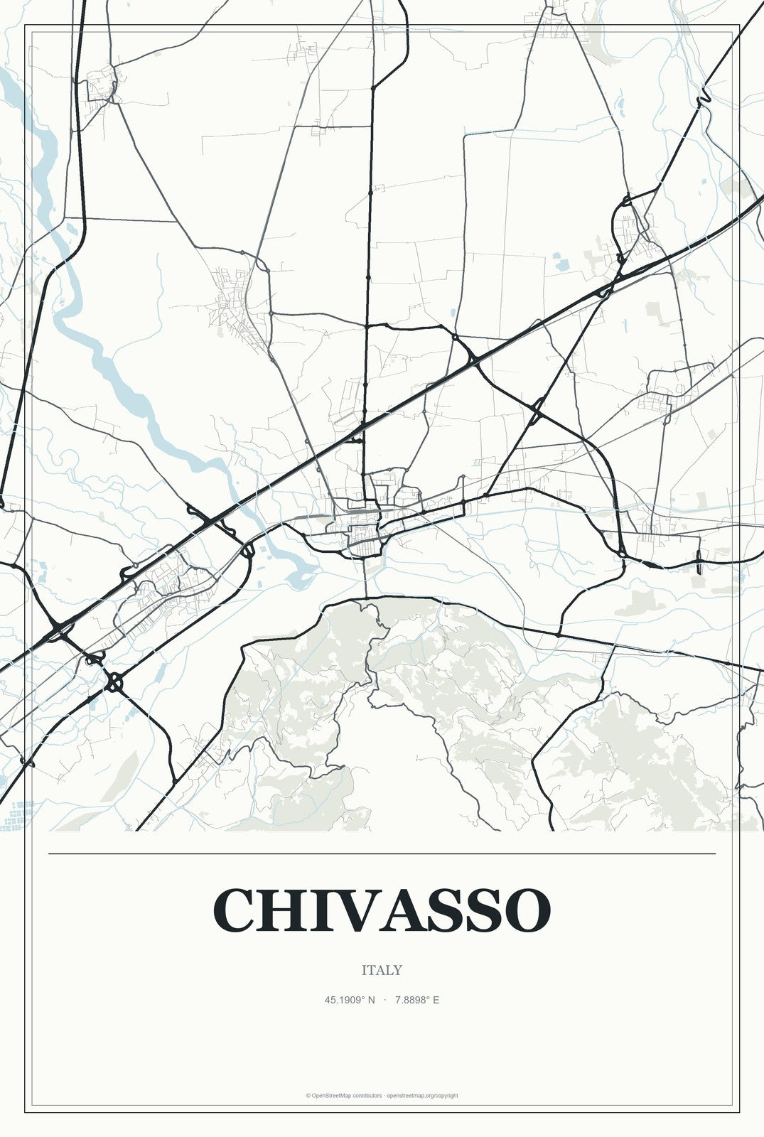 Chivasso, Italy City Map Aluminum Sign in Gallery Air style