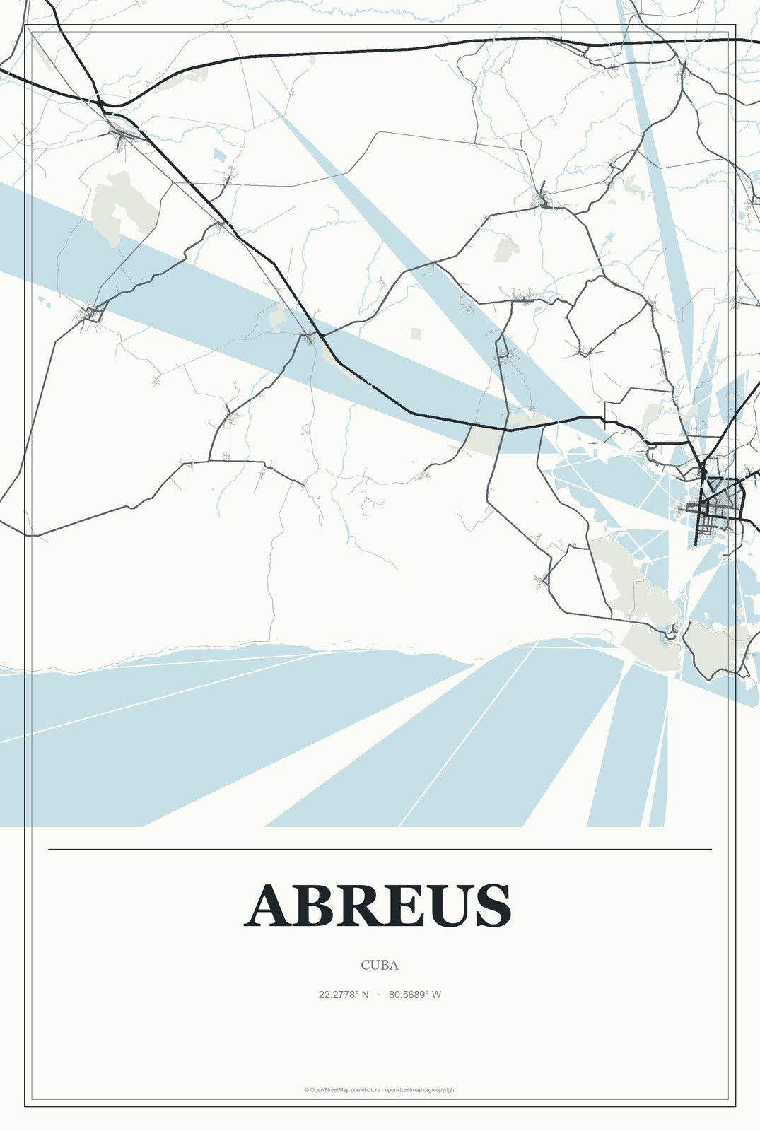 Abreus, Cuba City Map Aluminum Sign in Gallery Air style