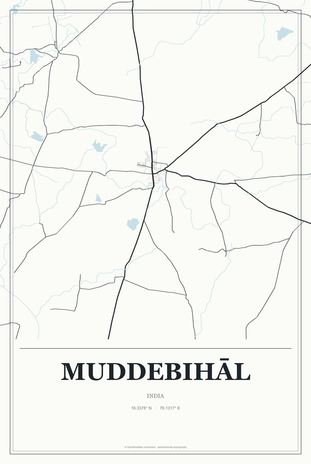 Muddebihāl, India City Map Aluminum Sign in Gallery Air style
