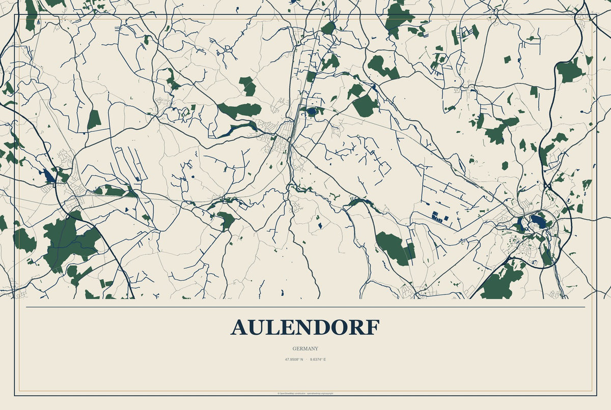 Aulendorf, Germany City Map Aluminum Sign in Coastal Cutout style