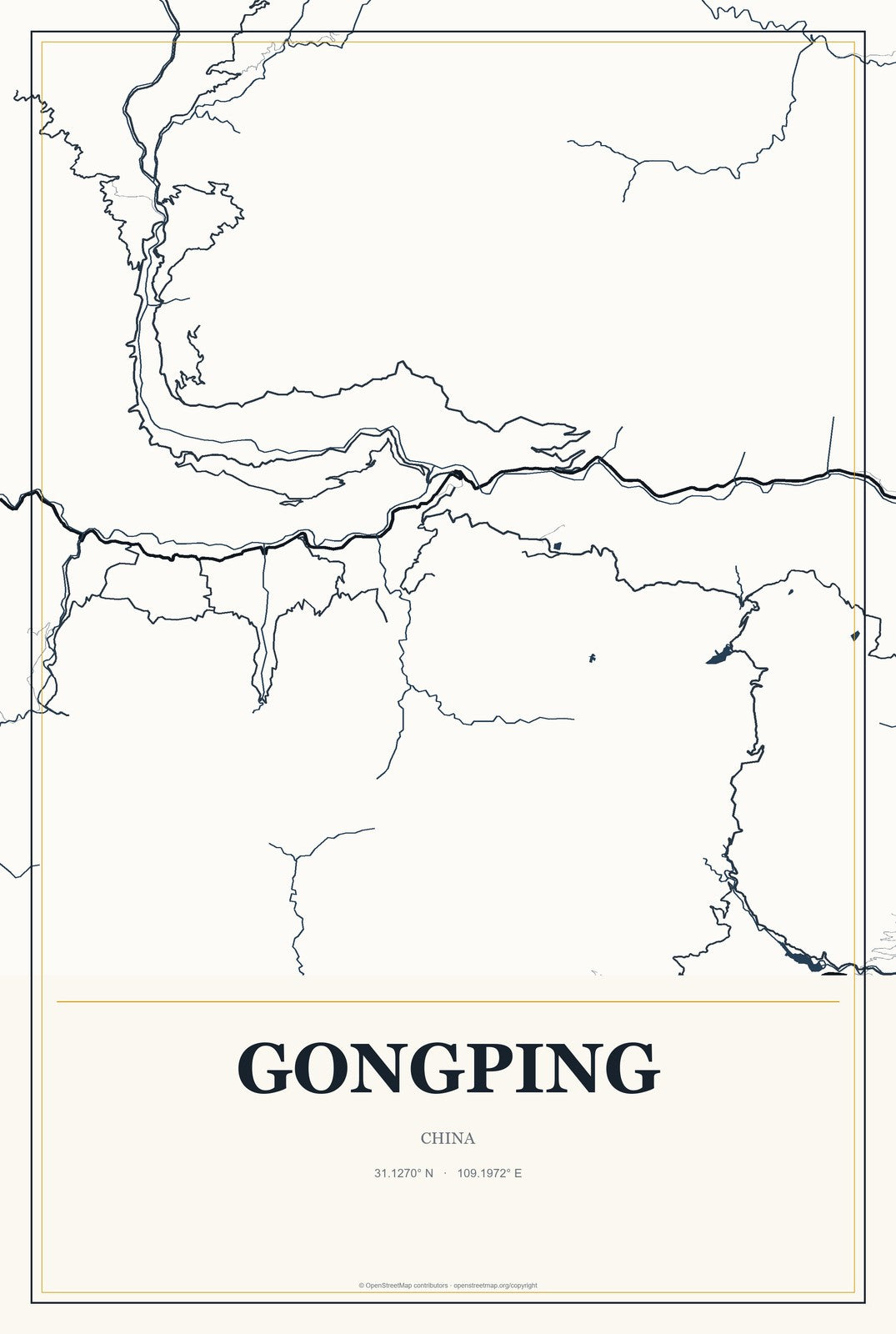 Gongping, China City Map Aluminum Sign in Citrine Modern style