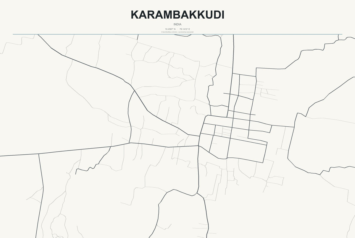 Karambakkudi, India City Map Aluminum Sign in Headline Atlas style