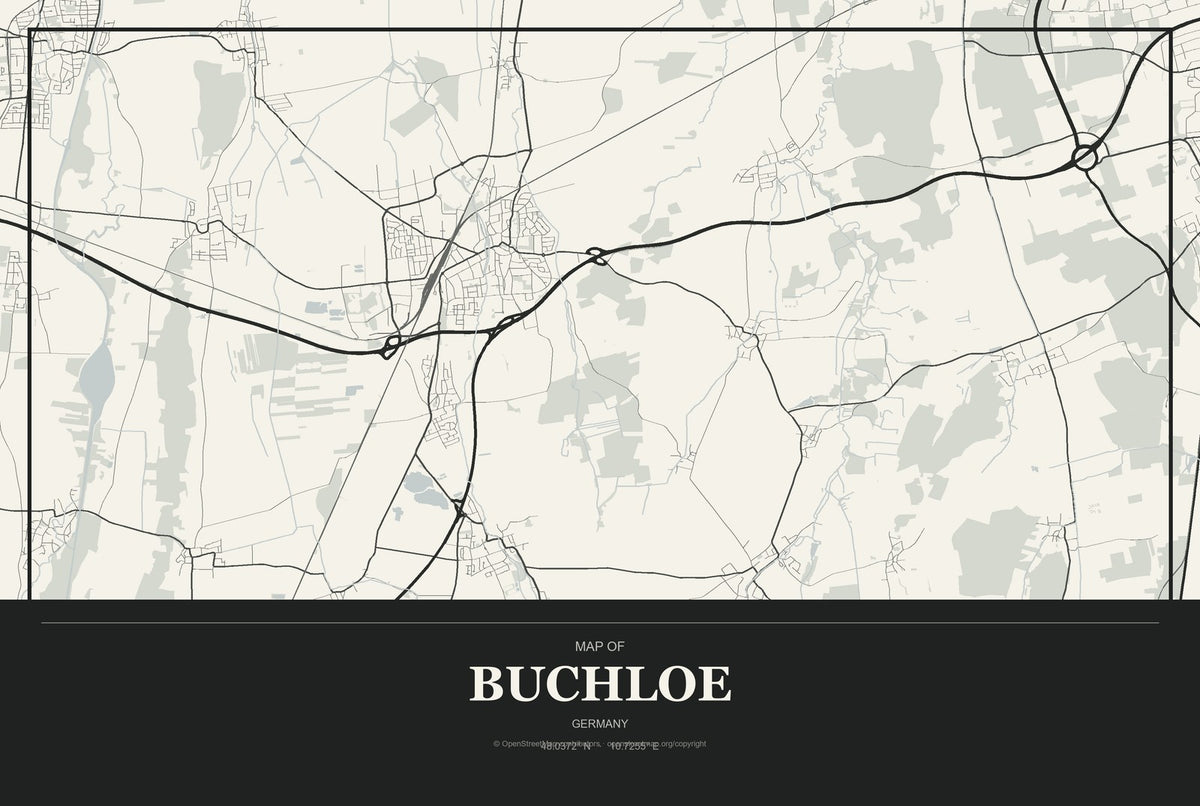 Buchloe, Germany City Map Aluminum Sign in Museum Plaque style