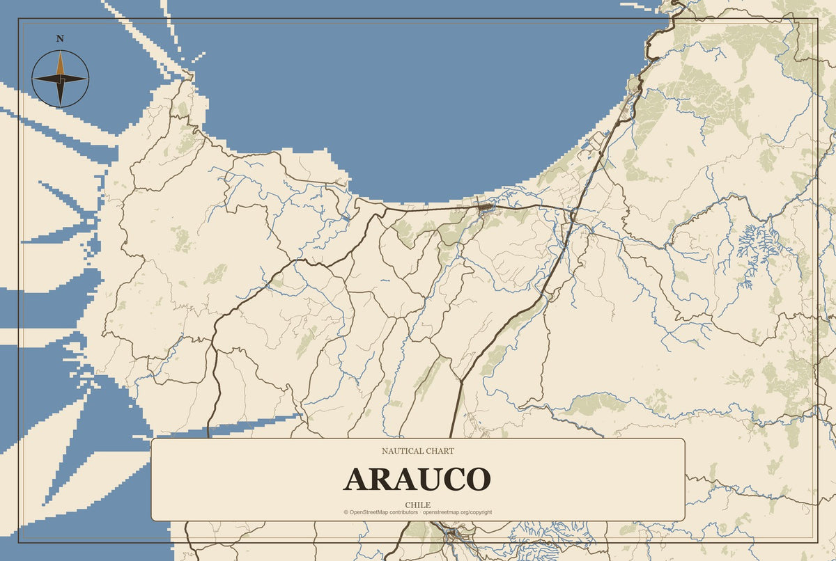 Arauco, Chile City Map Aluminum Sign in Heritage Nautical style