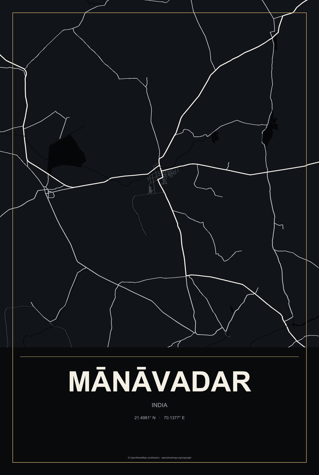 Mānāvadar, India City Map Aluminum Sign in Metropolitan Noir style