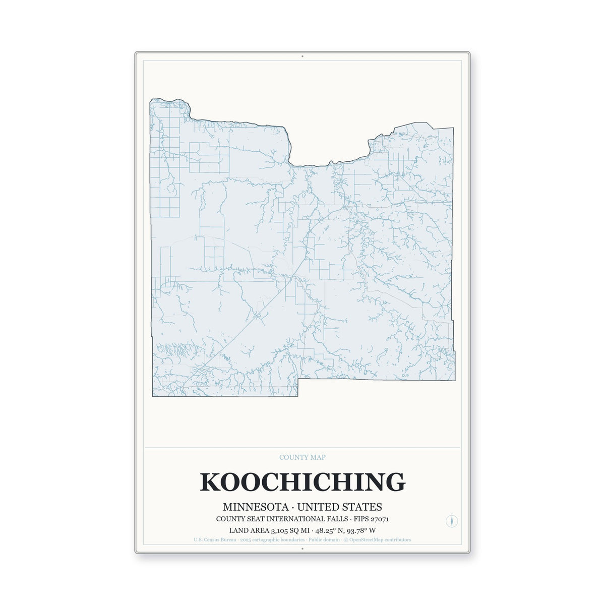 Koochiching County, Minnesota Map Aluminum Sign in Gallery Air style