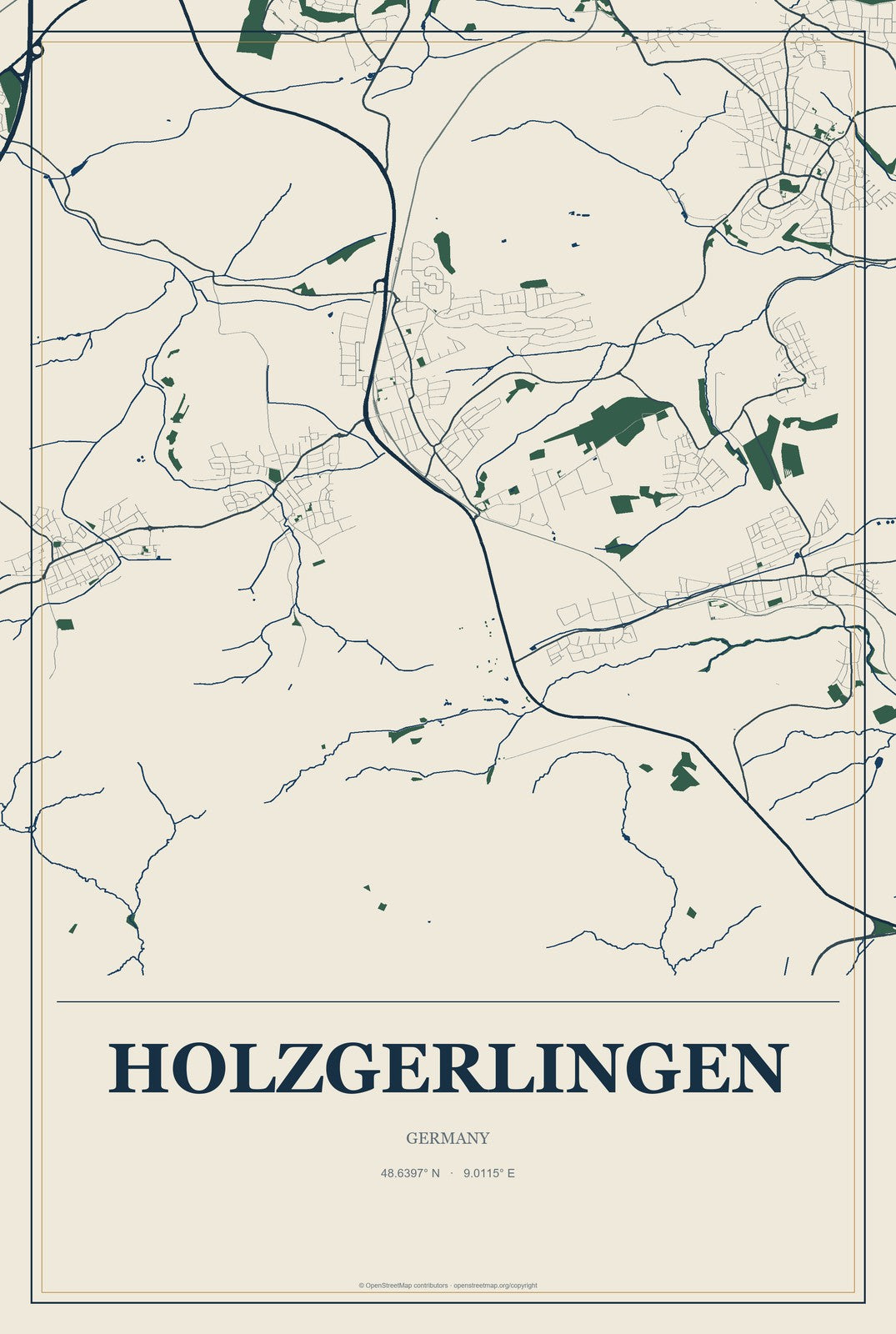Holzgerlingen, Germany City Map Aluminum Sign in Coastal Cutout style