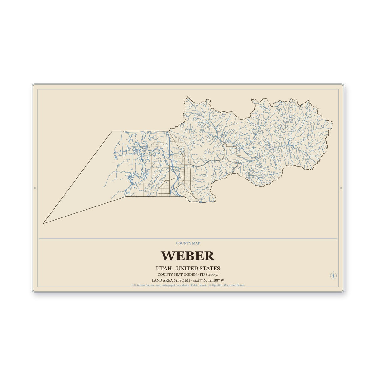 Weber County, Utah Map Aluminum Sign in Heritage Nautical style