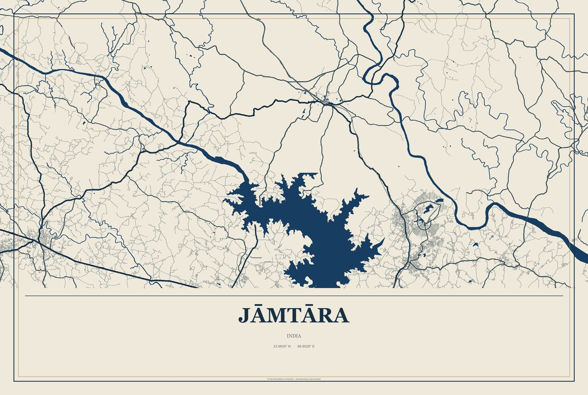 Jāmtāra, India City Map Aluminum Sign in Coastal Cutout style
