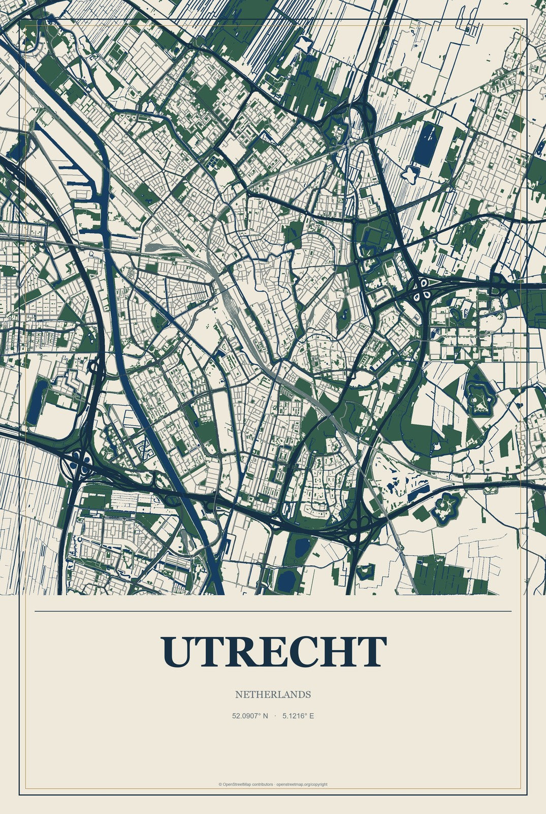 Utrecht, Netherlands City Map Aluminum Sign in Coastal Cutout style