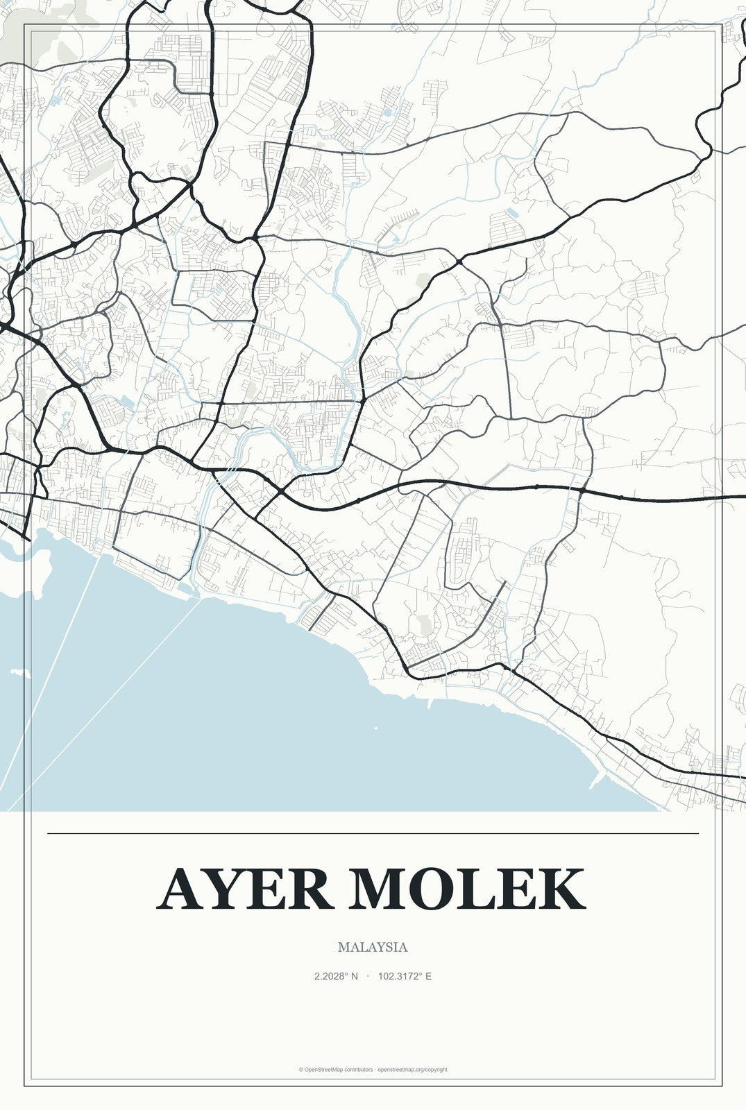 Ayer Molek, Malaysia City Map Aluminum Sign in Gallery Air style