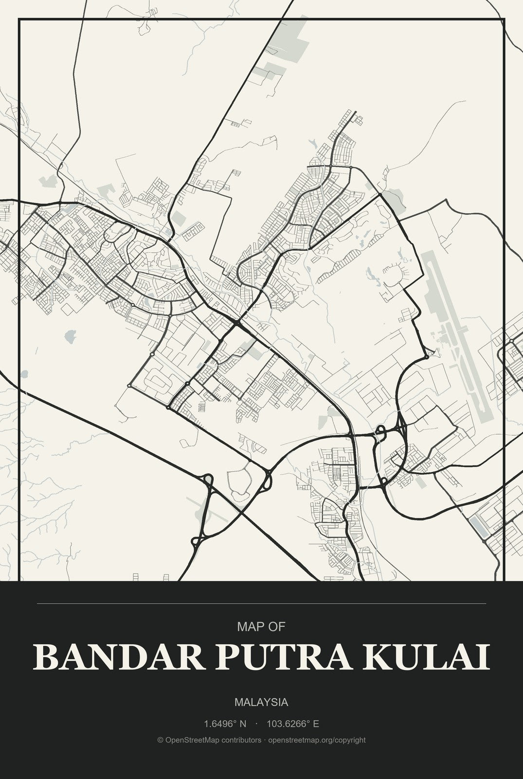 Bandar Putra Kulai, Malaysia City Map Aluminum Sign in Museum Plaque style