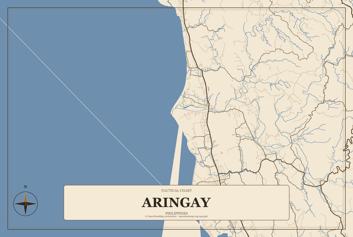 Aringay, Philippines City Map Aluminum Sign in Heritage Nautical style