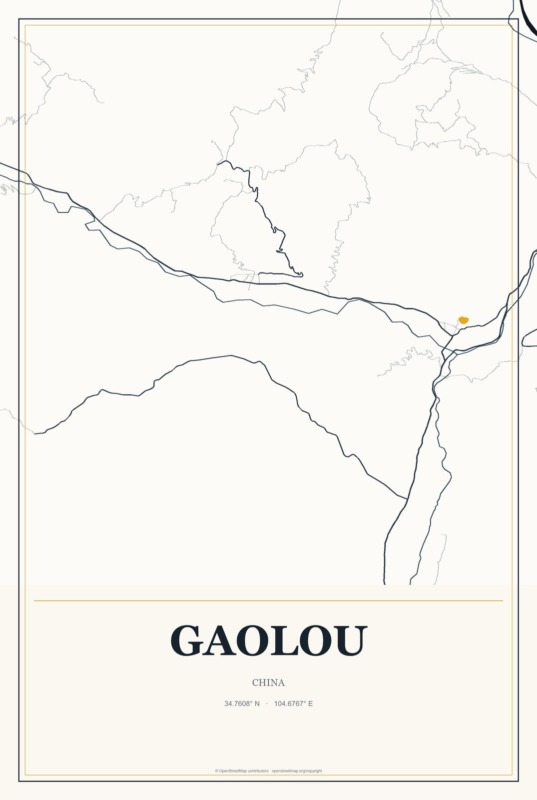 Gaolou, China City Map Aluminum Sign in Citrine Modern style
