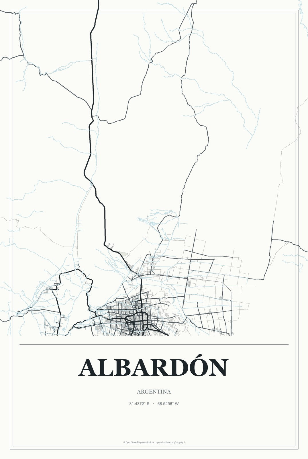 Albardón, Argentina City Map Aluminum Sign in Gallery Air style