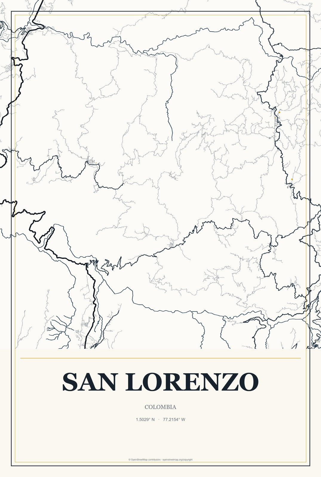San Lorenzo, Colombia City Map Aluminum Sign in Citrine Modern style