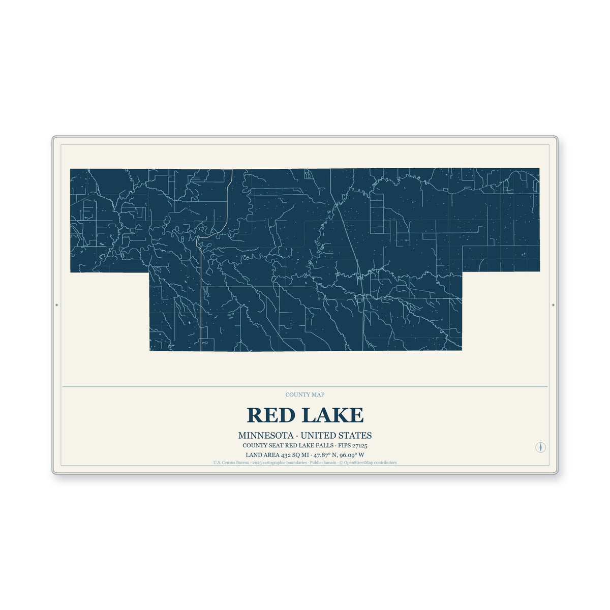 Red Lake County, Minnesota Map Aluminum Sign in Coastal Cutout style