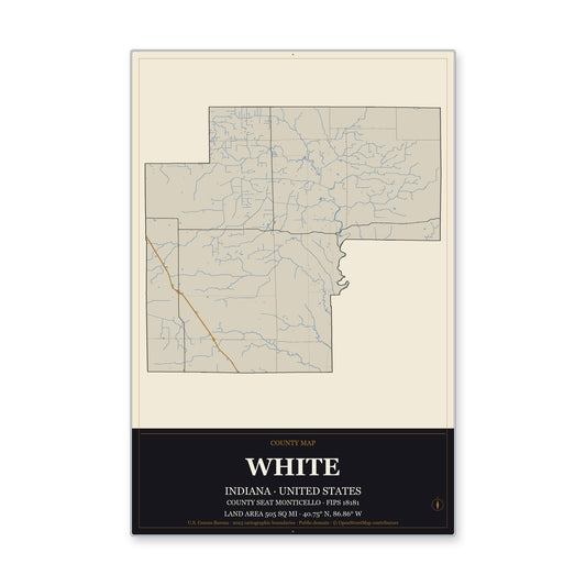 White County, Indiana Map Aluminum Sign in Museum Plaque style