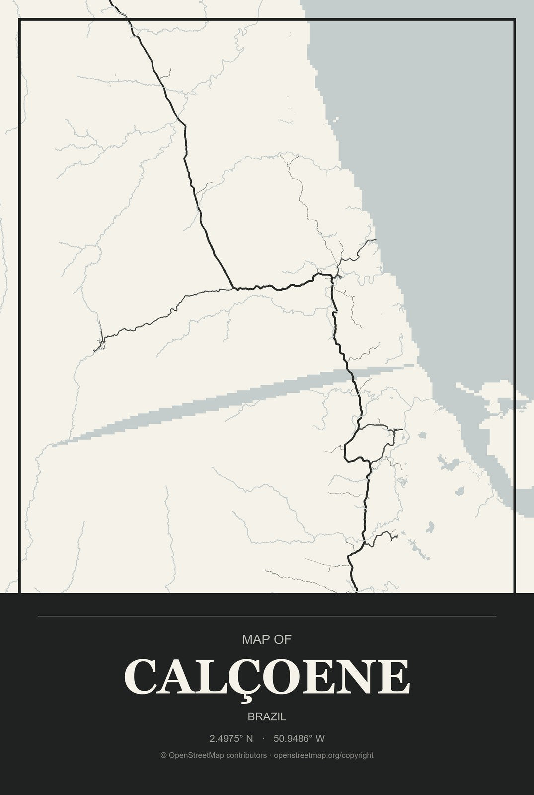 Calçoene, Brazil City Map Aluminum Sign in Museum Plaque style