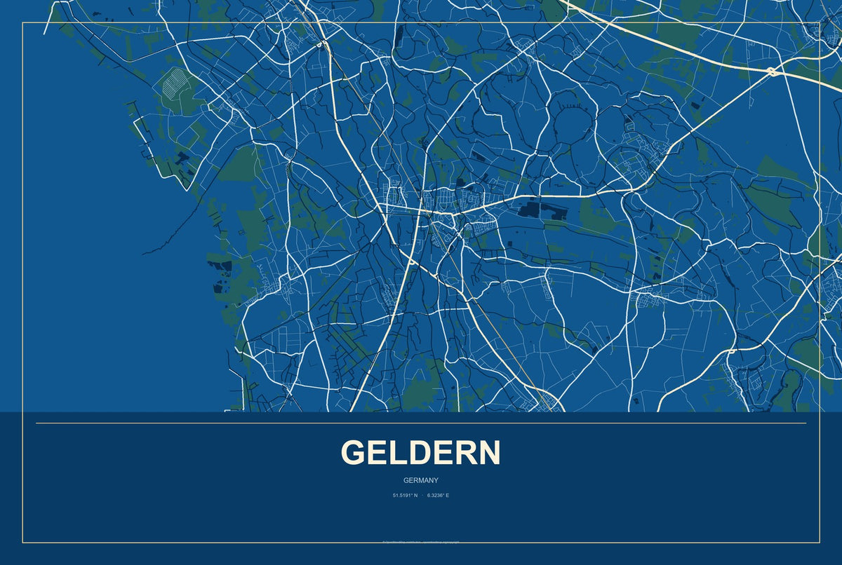 Geldern, Germany City Map Aluminum Sign in Harbor Cobalt style