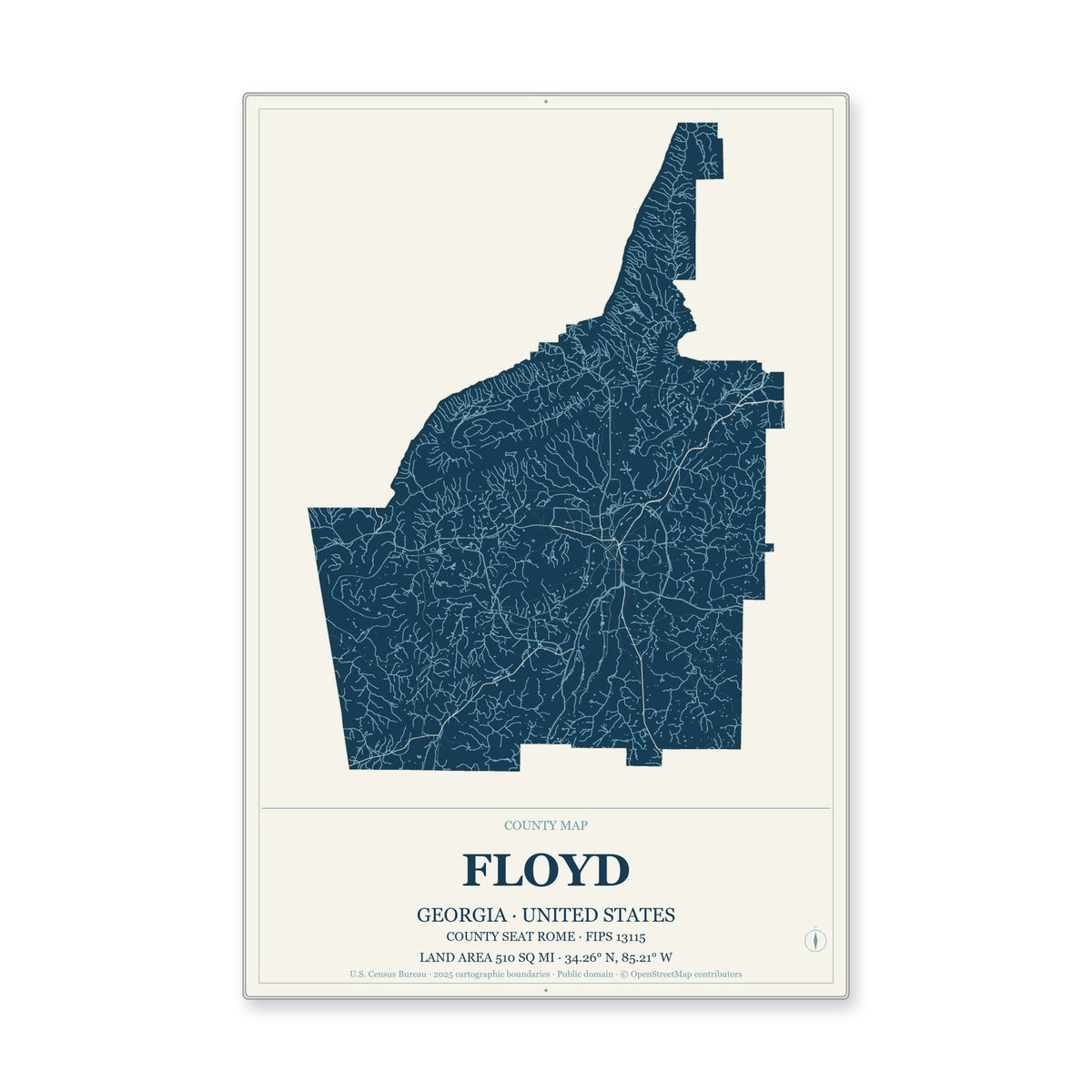Floyd County, Georgia Map Aluminum Sign in Coastal Cutout style