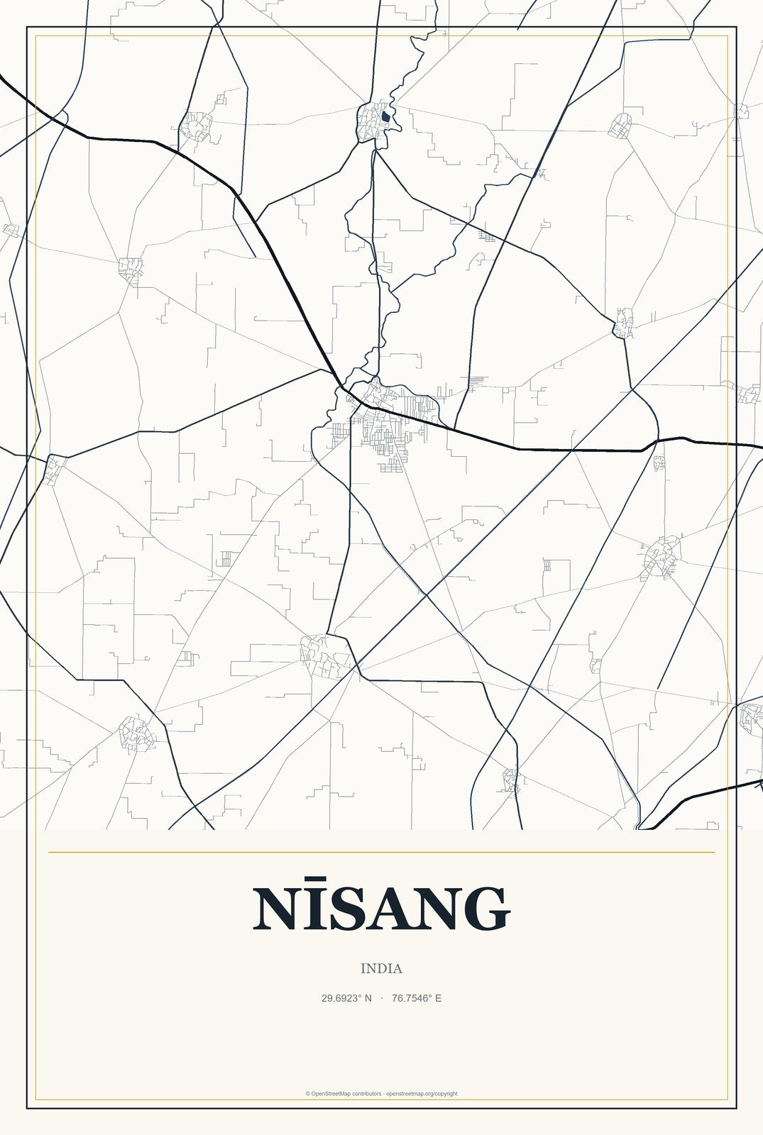 Nīsang, India City Map Aluminum Sign in Citrine Modern style