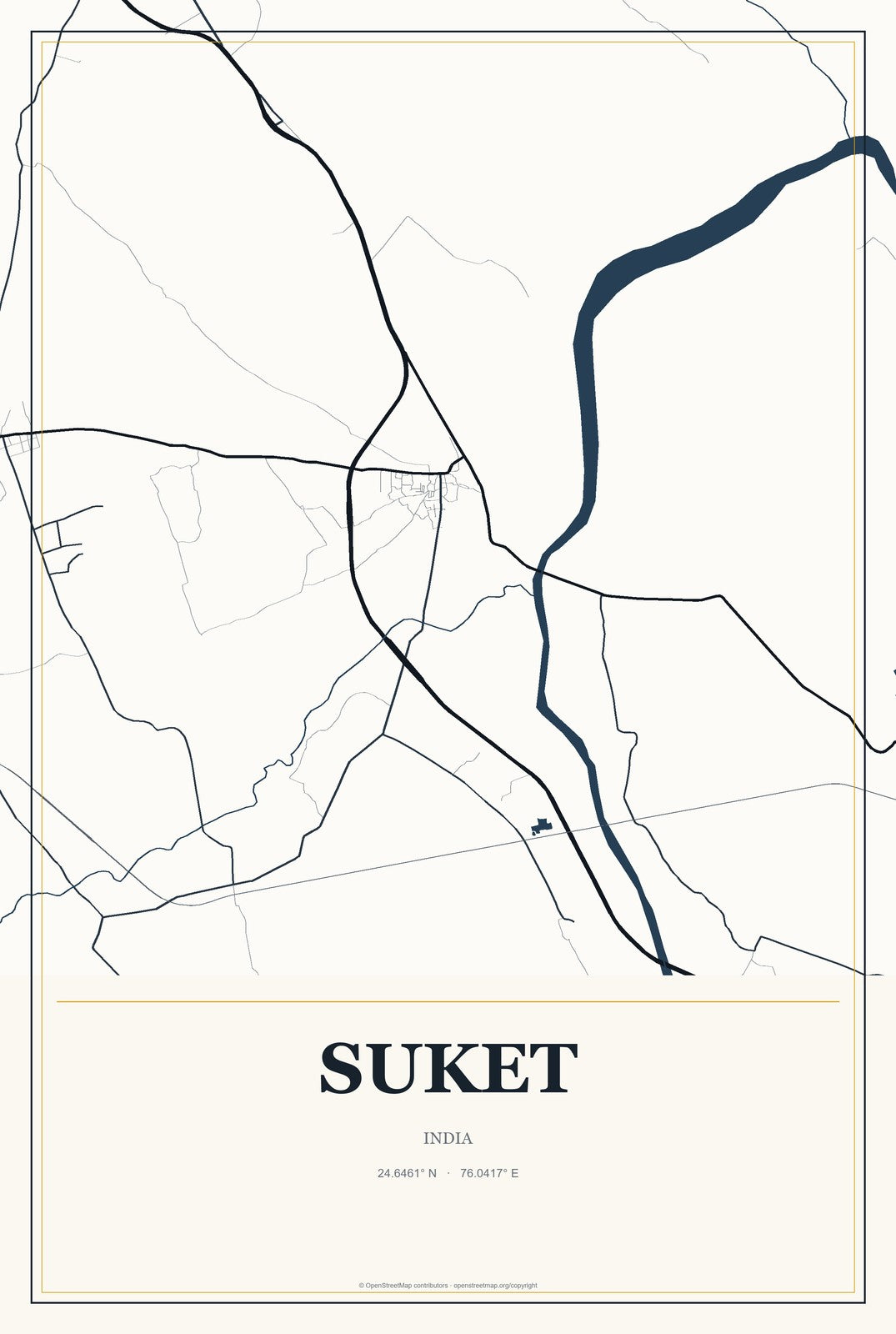 Suket, India City Map Aluminum Sign in Citrine Modern style