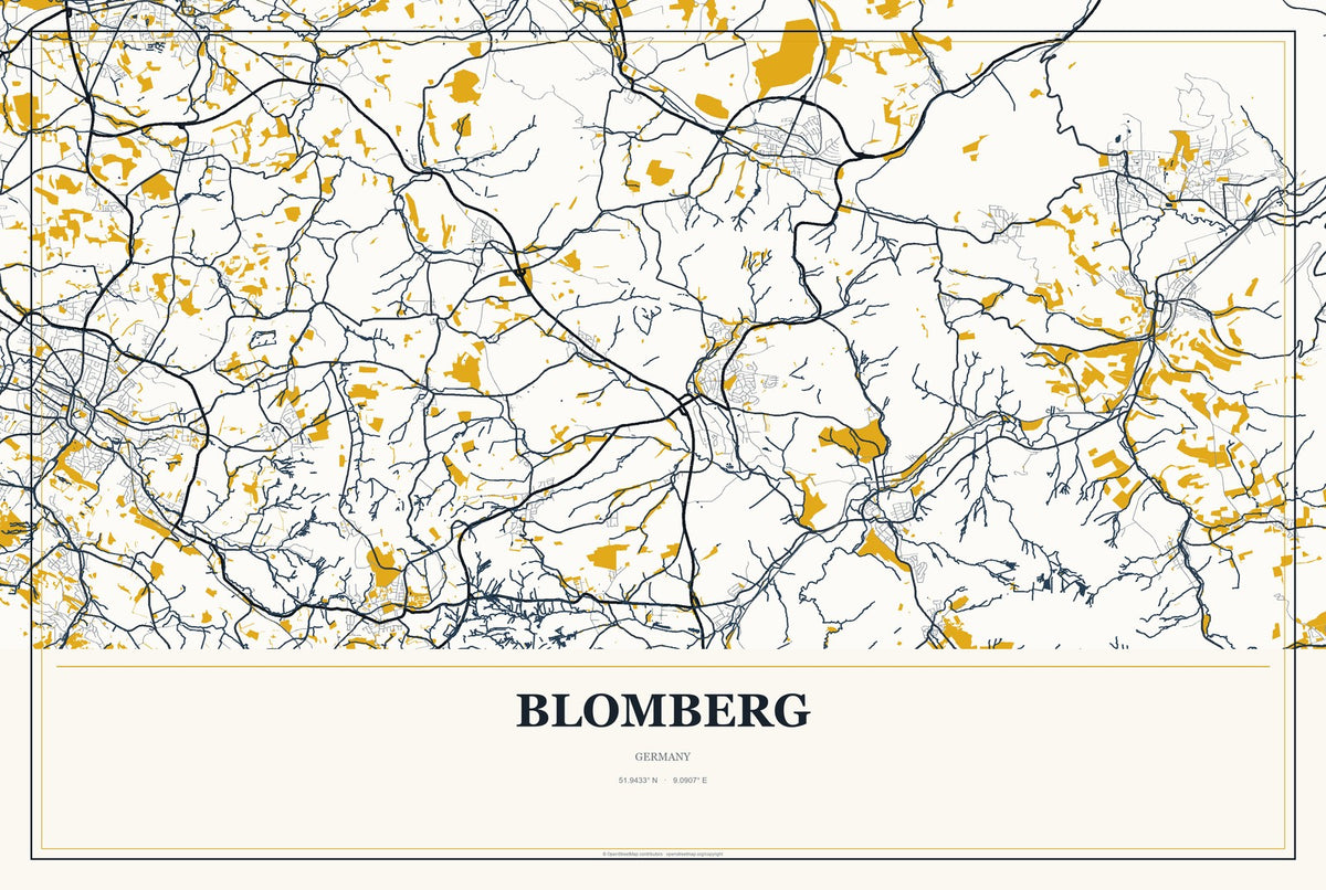 Blomberg, Germany City Map Aluminum Sign in Citrine Modern style
