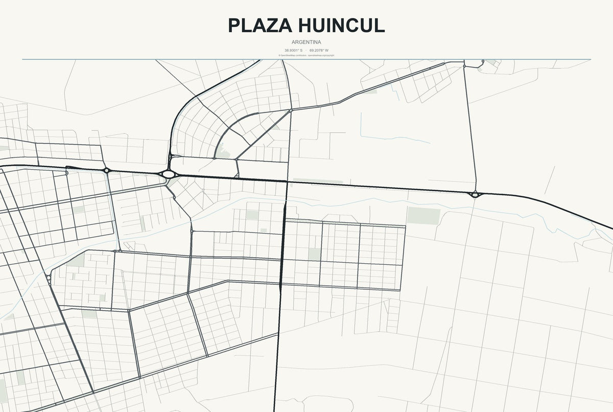 Plaza Huincul, Argentina City Map Aluminum Sign in Headline Atlas style