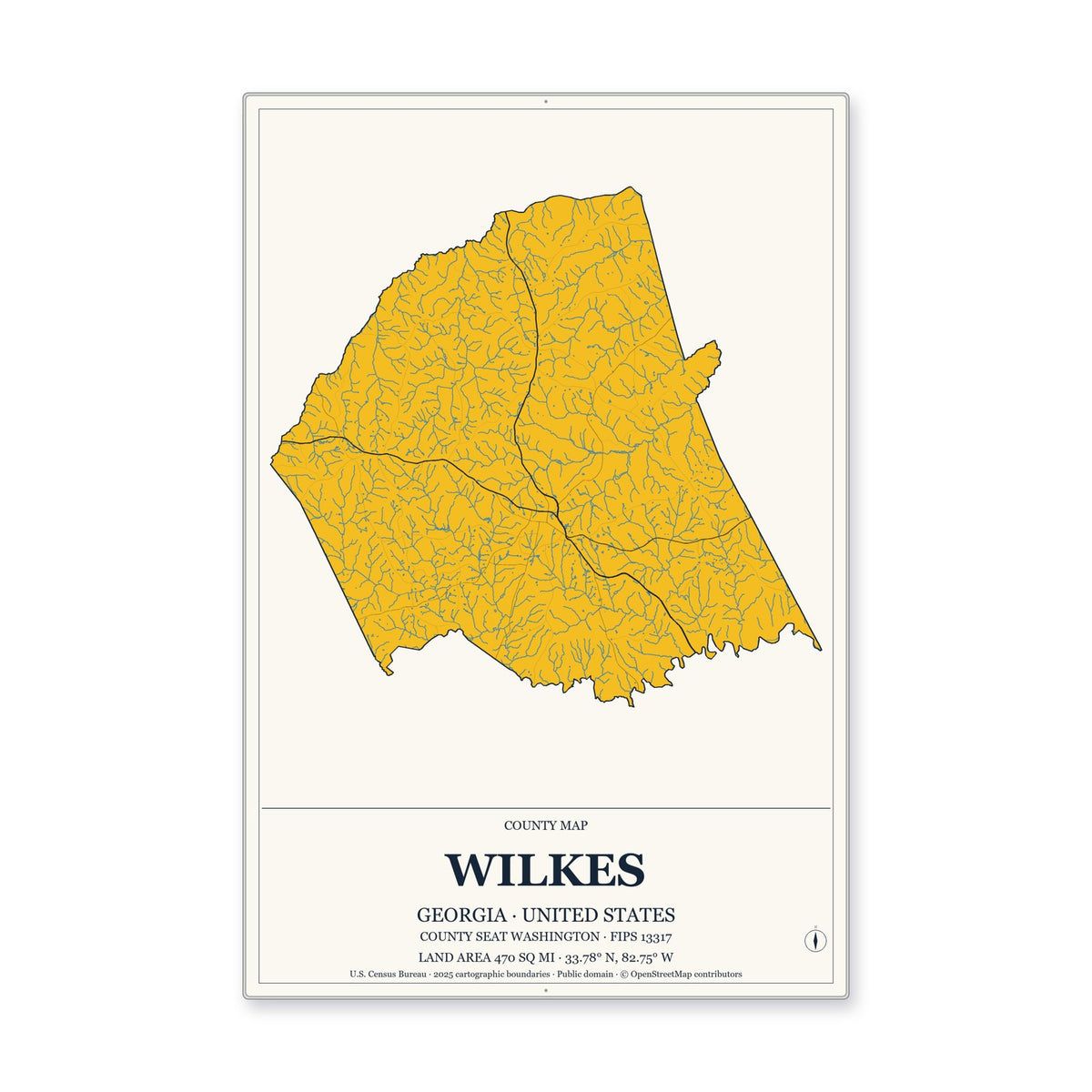 Wilkes County, Georgia Map Aluminum Sign in Citrine Modern style