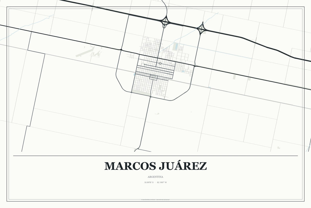 Marcos Juárez, Argentina City Map Aluminum Sign in Gallery Air style