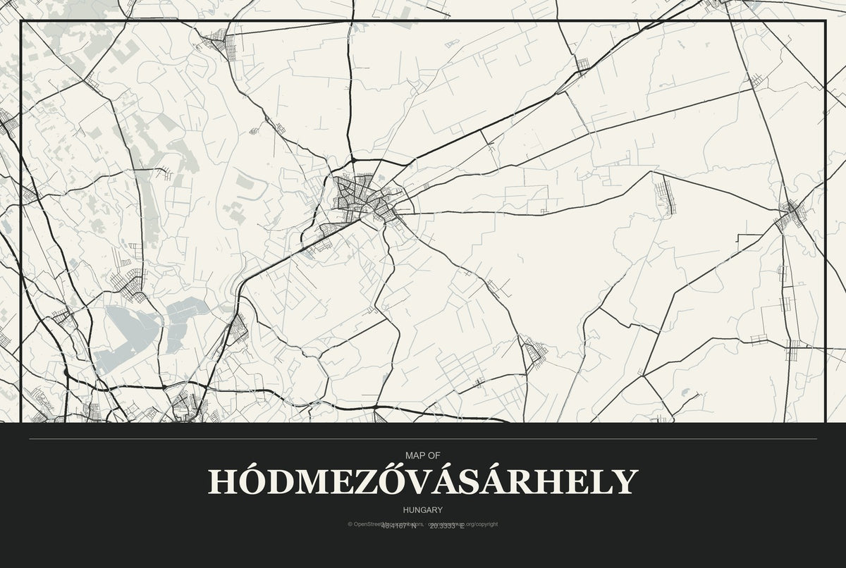 Hódmezővásárhely, Hungary City Map Aluminum Sign in Museum Plaque style