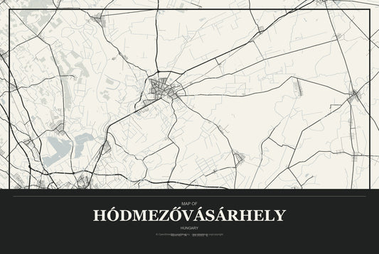 Hódmezővásárhely, Hungary City Map Aluminum Sign in Museum Plaque style