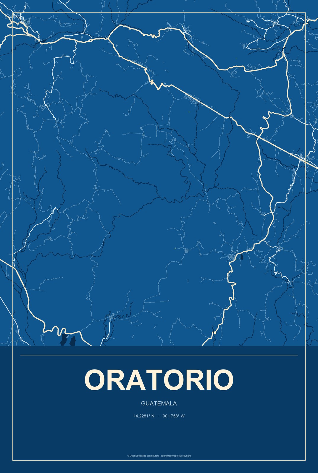 Oratorio, Guatemala City Map Aluminum Sign in Harbor Cobalt style