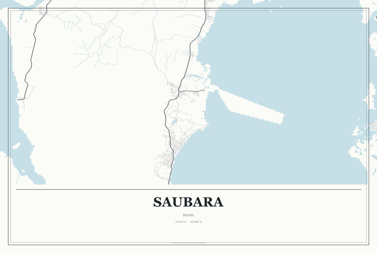 Saubara, Brazil City Map Aluminum Sign in Gallery Air style
