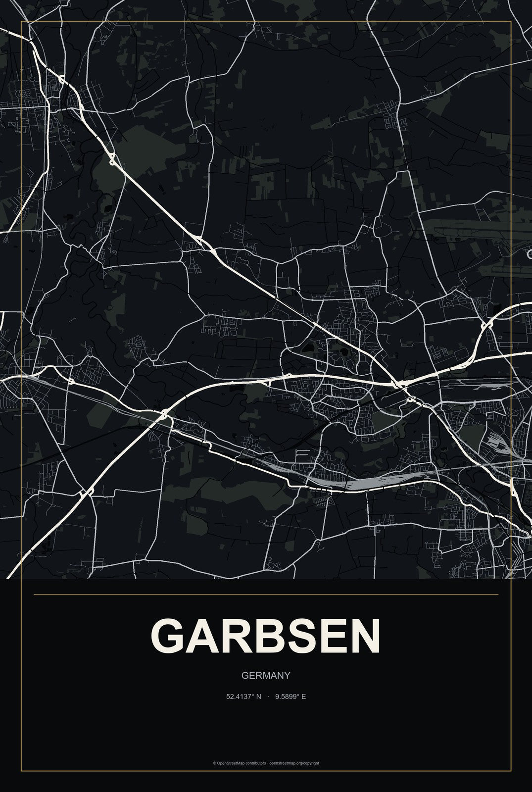Garbsen, Germany City Map Aluminum Sign in Metropolitan Noir style
