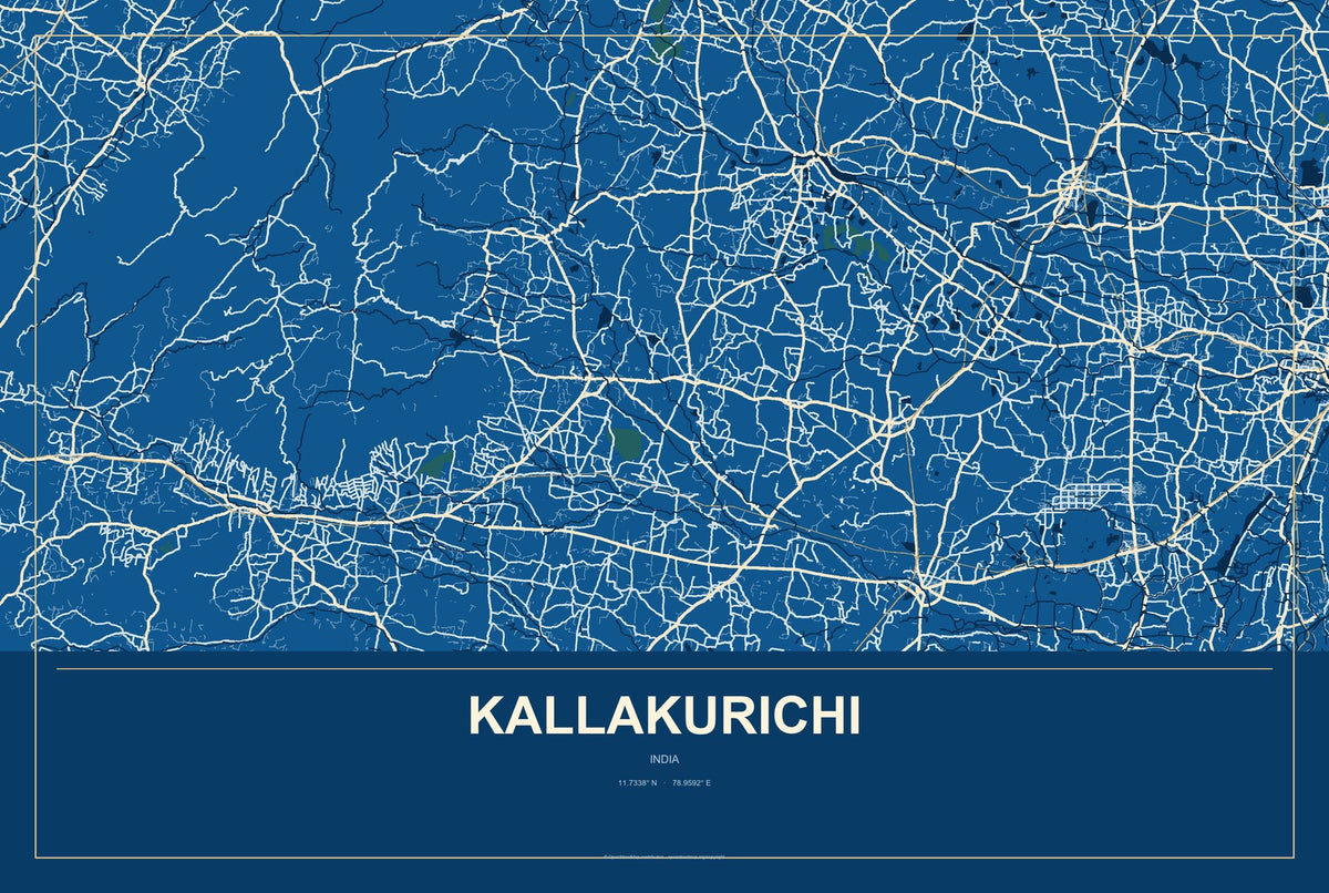 Kallakurichi, India City Map Aluminum Sign in Harbor Cobalt style