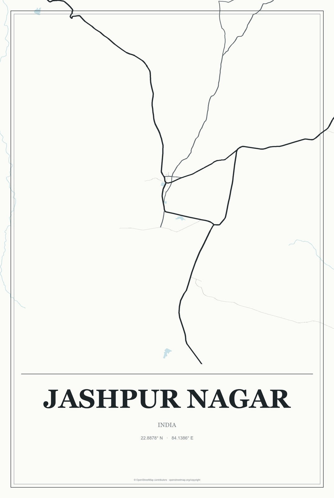 Jashpur Nagar, India City Map Aluminum Sign in Gallery Air style