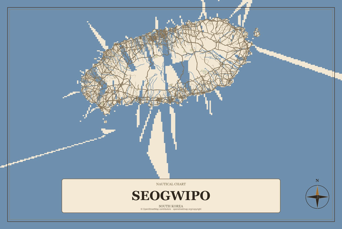 Seogwipo, South Korea City Map Aluminum Sign in Heritage Nautical style