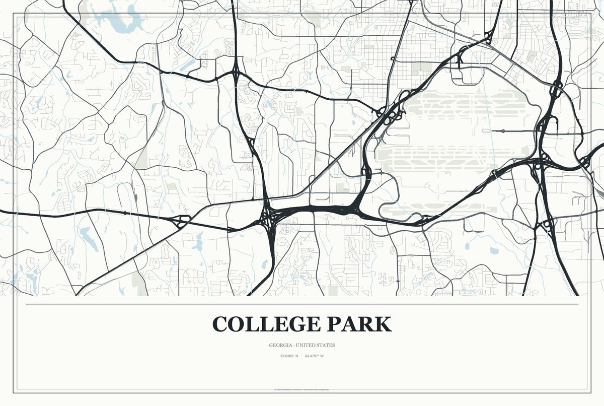 College Park, Georgia City Map Aluminum Sign in Gallery Air style