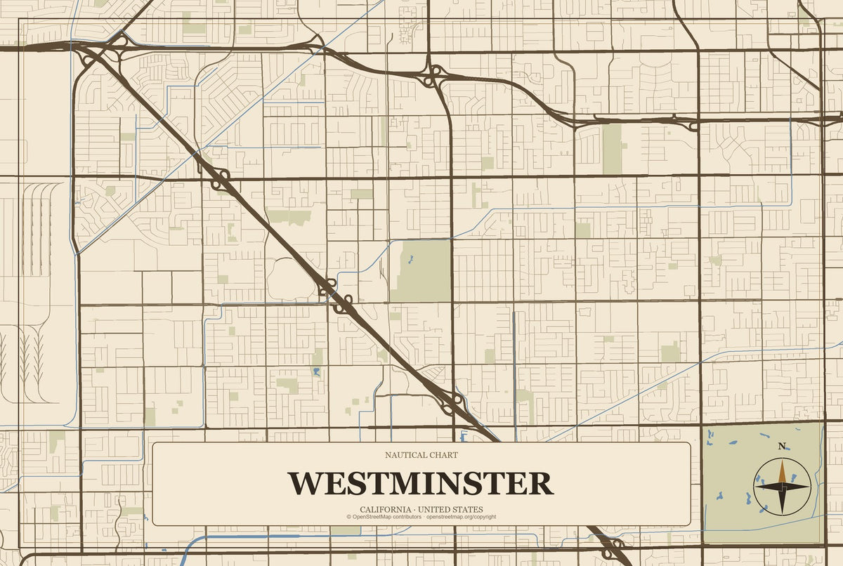 Westminster, California City Map Aluminum Sign in Heritage Nautical style