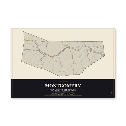 Montgomery County, New York Map Aluminum Sign in Museum Plaque style