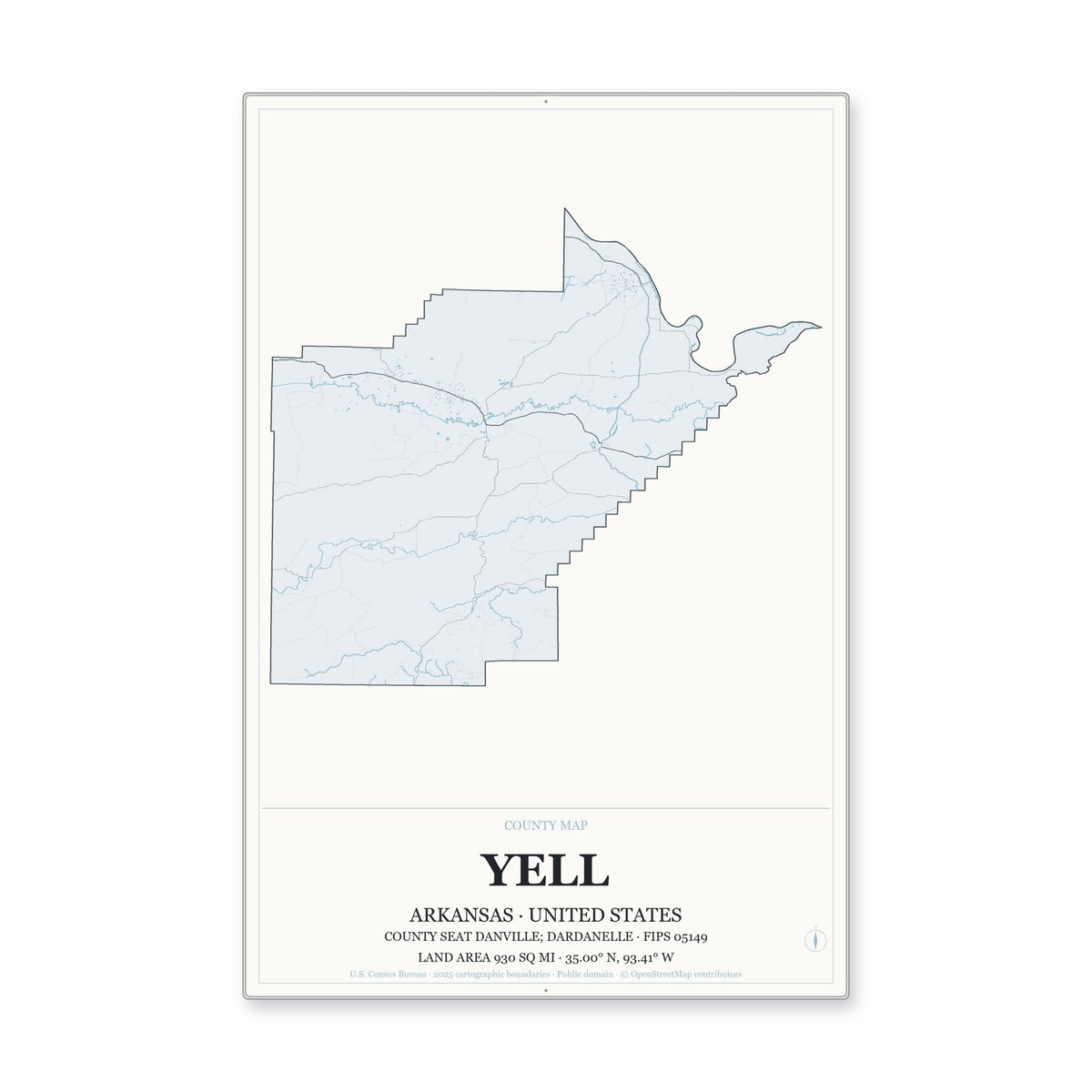 Yell County, Arkansas Map Aluminum Sign in Gallery Air style