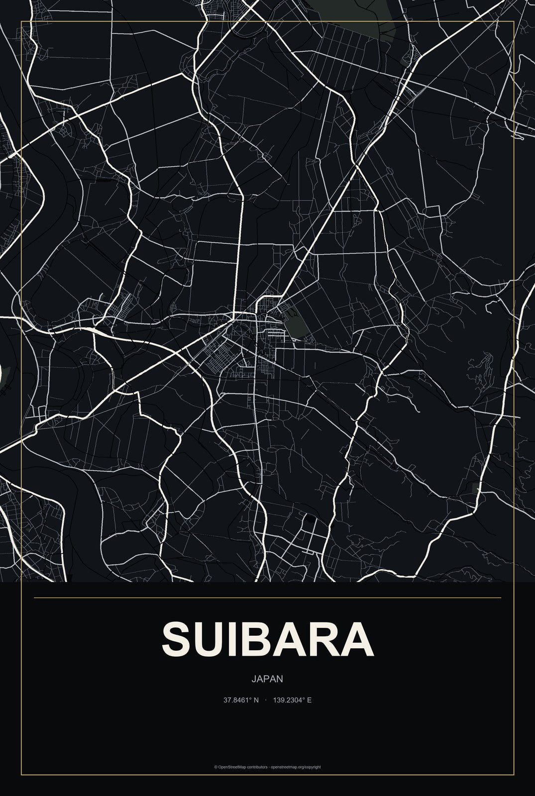 Suibara, Japan City Map Aluminum Sign in Metropolitan Noir style